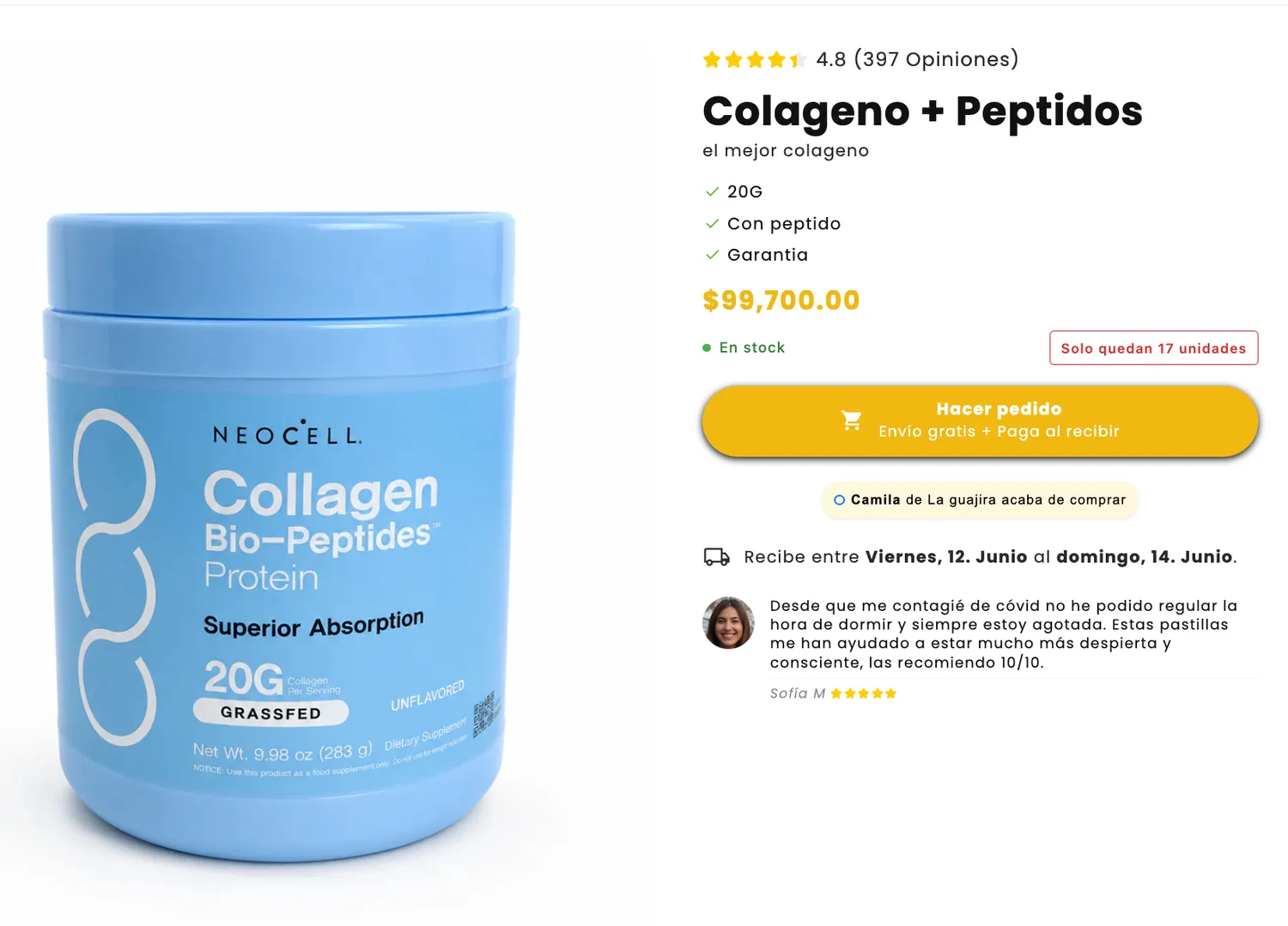 Página de producto básica, antes de IA Commerce